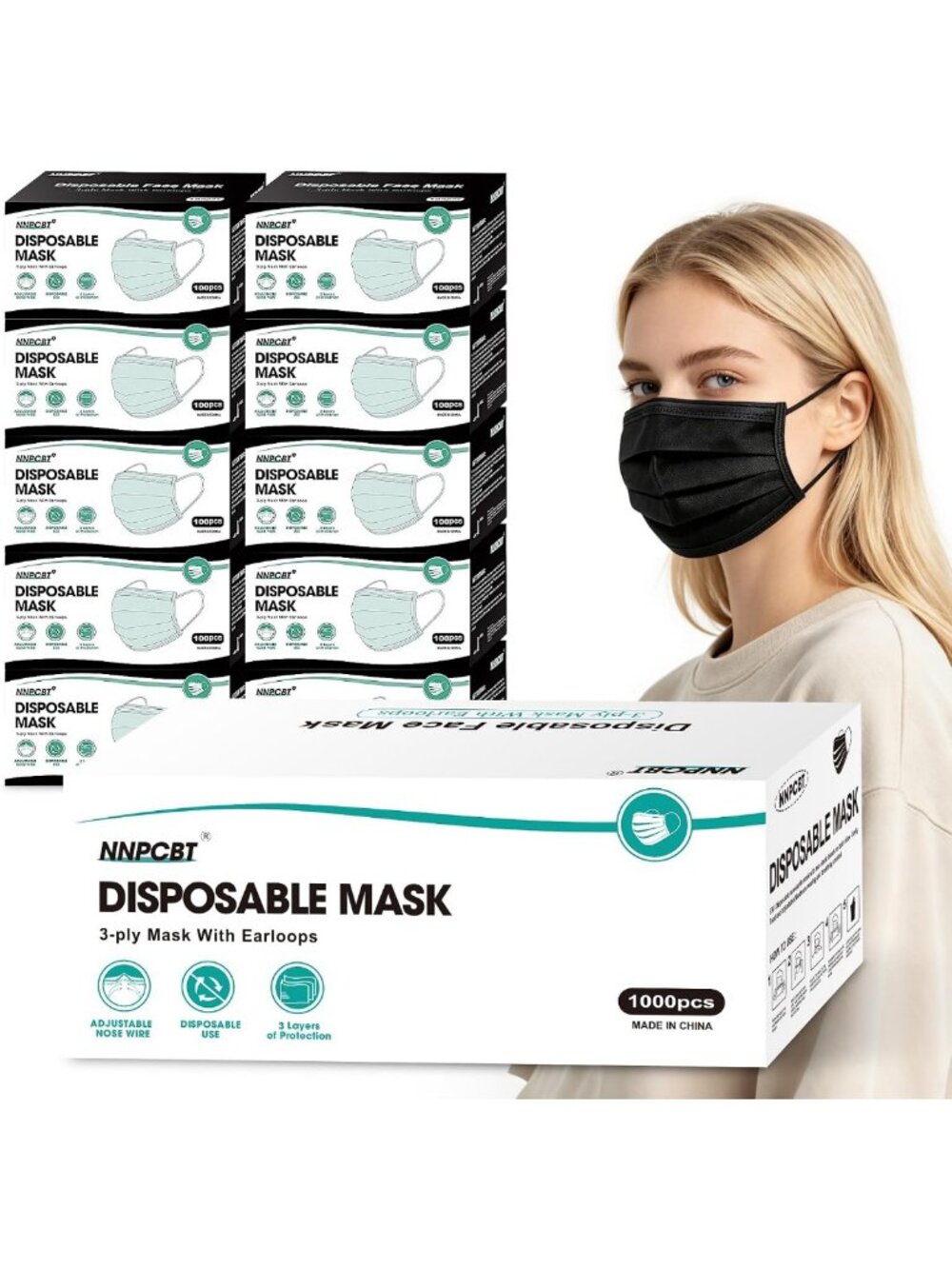 3-Ply Breathable Disposable Face Masks for Adults - Comfortable & Protective